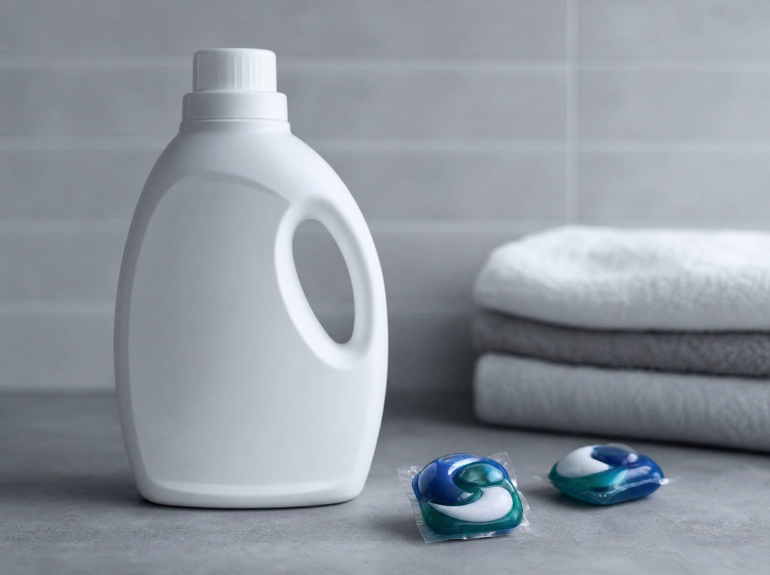 Conventional detergent bottles with green-looking labels