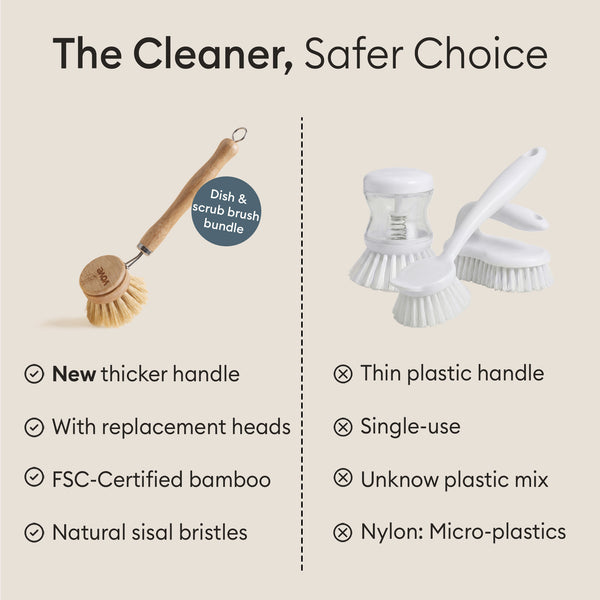 Bamboo Brush Set: the bamboo brushes compared against a thin single-use plastic brush