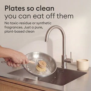 Dish Soap Bars: rinsing a plate under the tap, no synthetic fragrance or toxic residue left behind
