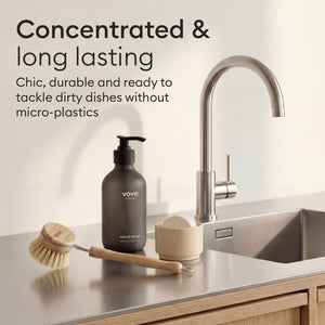 Dish Soap Bars: bar and brush styled by the sink, concentrated formula that lasts