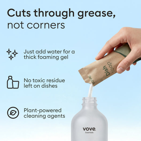 Dish soap starter set: refill powder poured into the light bottle, just add water for a thick foaming gel #v-55968143147387