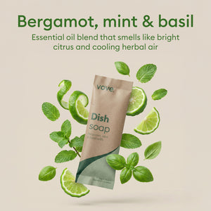 Dish soap starter set: bergamot, mint and basil scent shown with the refill pouch, citrus and herbs #v-55968143147387