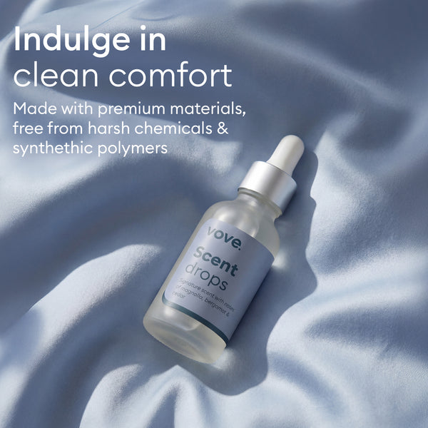Hemp Dryer Ball Set: scent drops bottle on soft fabric, made without harsh chemicals or synthetic polymers