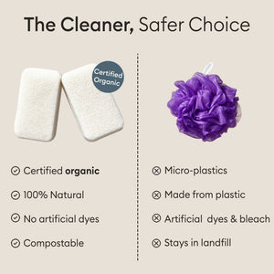 Baby Konjac Sponges: compared against a plastic mesh loofah with artificial dyes and bleach