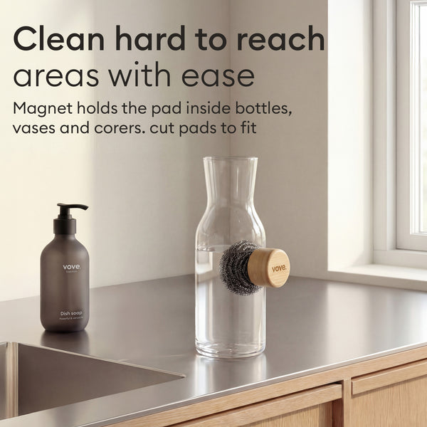 Scrubber Set: magnet holds the pad inside a bottle to clean hard to reach areas