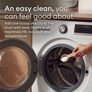 Laundry booster: a scoop of powder added straight to the drum, works in all machines and temperatures