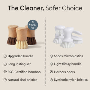 Cleaning Essentials: the bamboo brush set compared against flimsy nylon plastic brushes
