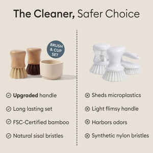 Scrub Brush Set with cup: the brushes and cup compared against flimsy nylon plastic brushes #v-56147873268091