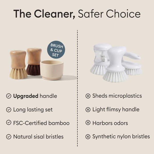 Scrub Brush Set with cup: the brushes and cup compared against flimsy nylon plastic brushes #v-56147873268091