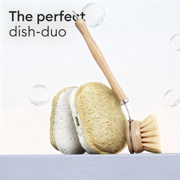 Sponge Scourers: dish brush and loofah sponge paired together, the perfect dish duo