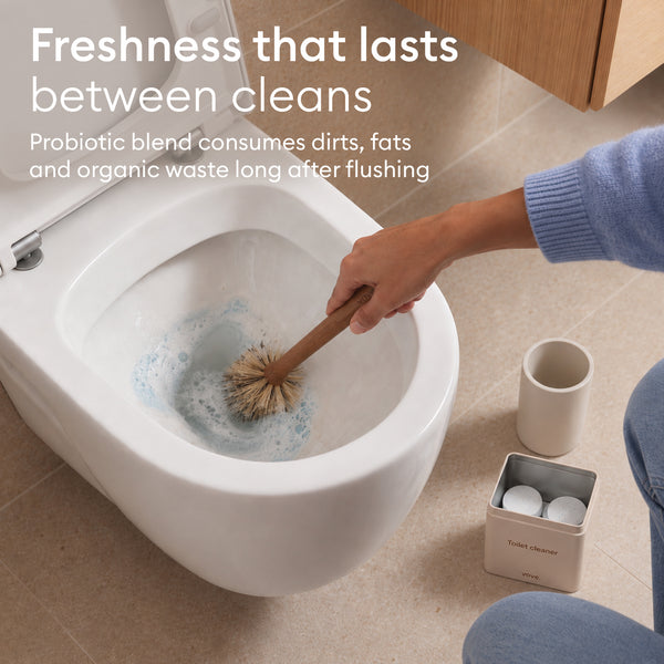 The Home Detox: toilet brush scrubbing the bowl, freshness that lasts between cleans
