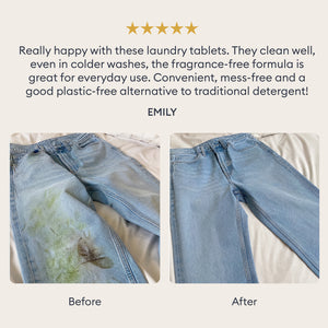 The Home Detox: customer review with before and after photos of grass-stained jeans