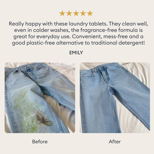 The Home Detox: customer review with before and after photos of grass-stained jeans