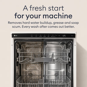 Machine Cleaner Set: open dishwasher, removes hard water buildup, grease and soap scum