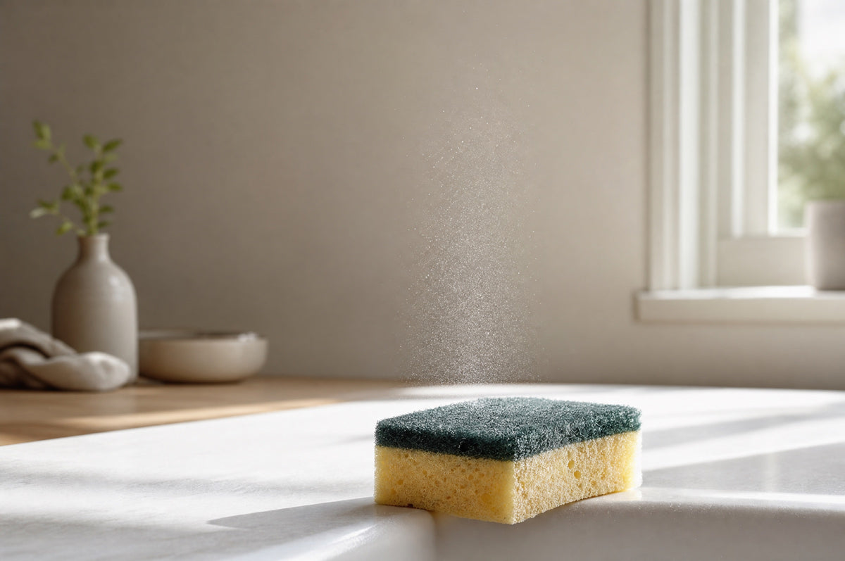 Microplastic particles concept, kitchen sponge problem framing